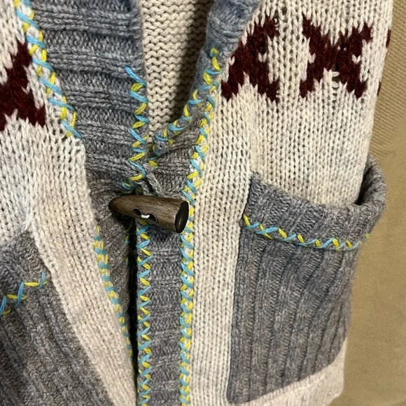 Free People xs Lambswool Aztec Tribal Knit Cardigan Sweater maxi vest - Picture 6 of 11